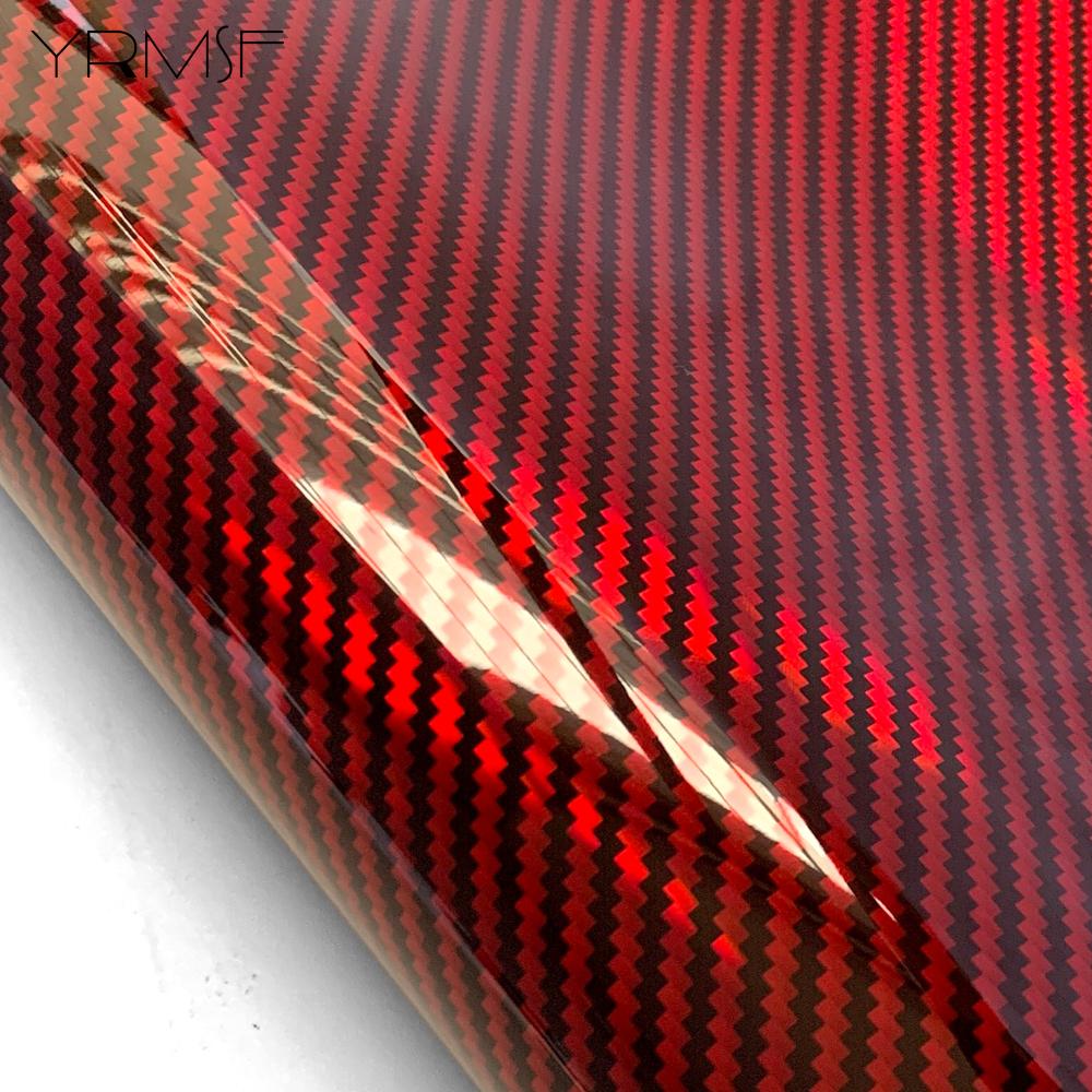 Red Carbon Fiber Vinyl Warp Motorcycles Stickers Glossy Rainbow Car Stickers Auto Body Modification Covers for Car Accessories