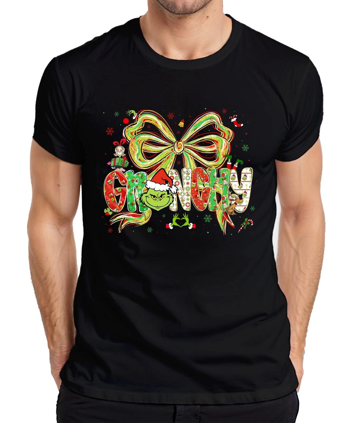 Grinchy Christmas Grinch Funny Santa Bow Gift Retro Mens T-Shirt- S