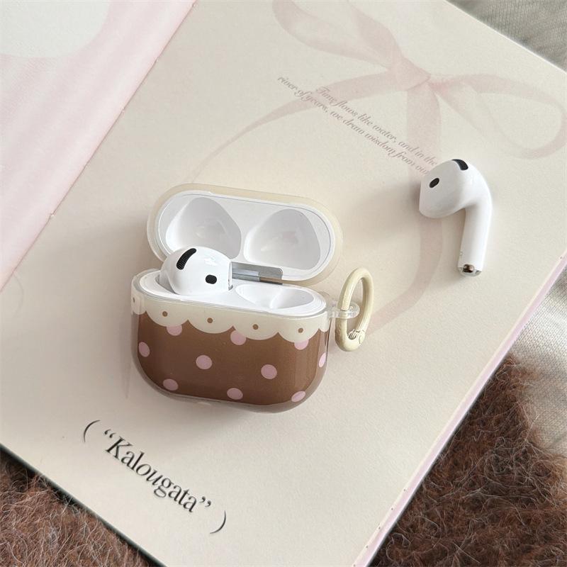 Brown powder polka dot splicing AirpodsPro1 earphone case for Apple 1/1/1/1st generation wireless bluetooth case