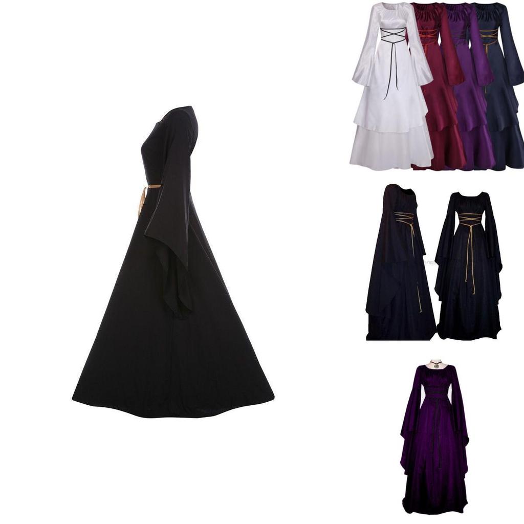 Exquisite Women's Vintage Medieval Dress With Stunning Long Bell Sleeves And Irregular Design