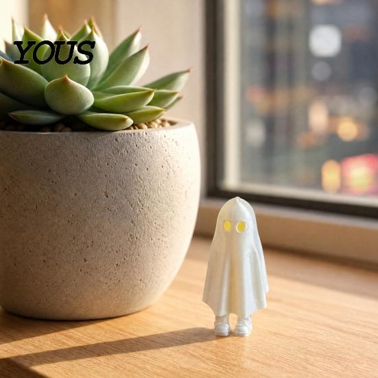 Spooky Ghost Ornament 3D Printed Halloween Figurine, Statue, Movable Joints Matte White Figure Fidget Toy, Desktop Decoration for Home Office,