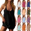 2026 Women's Casual Solid Color Sling V-neck Button Pullover Sleeveless Dress Set