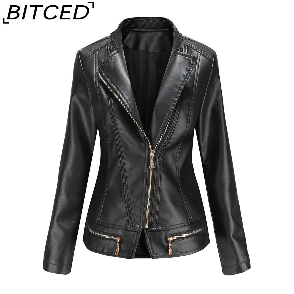 BITCED Women's Spring/Autumn Fashion PU Leather Jacket - Lightweight Spring/Autumn Short Jacket for Women S-4XL Casual Wear - Chic Style