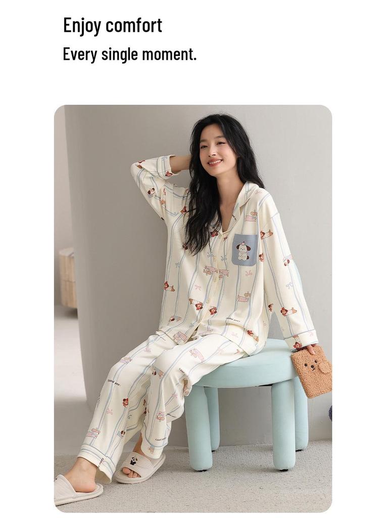 Conjunto de Cardigan de Pijama de Algodão de Manga Longa Plus Size para Mulheres Outono/Inverno 2025
