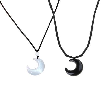Collana con Corda e Chiusura a Laccio Ciondolo Occhio di Gatto e Luna Stile Cinese Gioielli Regalo