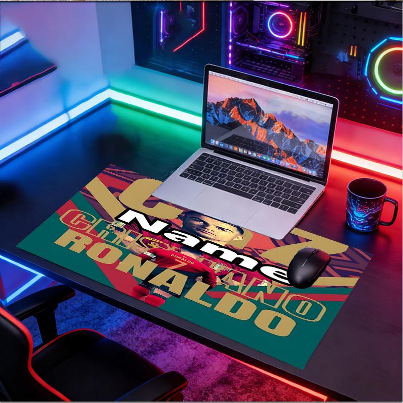 Custom Name Personalized Cristiano Ronaldo Pattern Mousepad, Laptop PC Desk Mat, Decorative Desk Mat for Home Keyboard Pad Gift