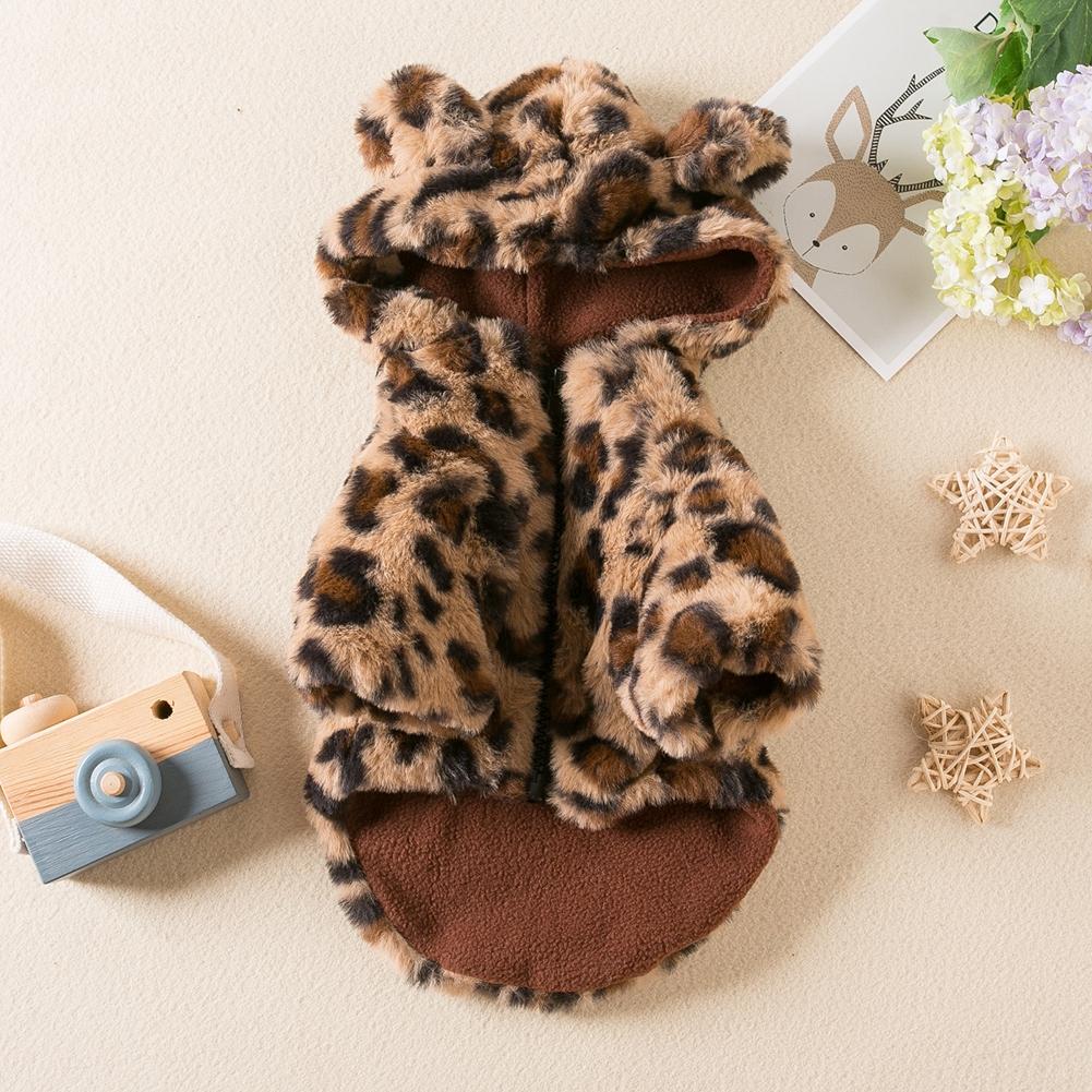 Fleece Dog Hoodie Winter Warm Pet Dog Clothes Leopard Print Dog Coat Jacket French Bulldog Clothing for Small Dogs Pets Costumes