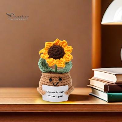 Tığ işi Pozitif Saksı Bitkileri Kart Duygusal Destek El Yapımı Örgü Ayçiçeği Sukulent Avokado Brokoli Kalp Bebek Dekorasyon Süsü