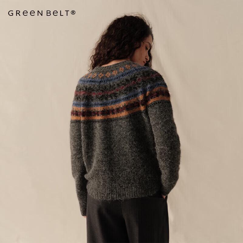 GREEN BELT Retro Fair Isle Crewneck Sweater