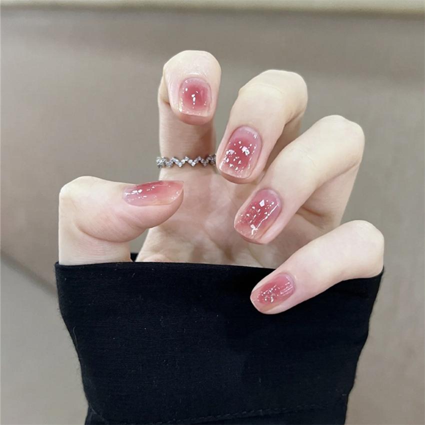 24Pcs French Ballet Press On Nails Reusable Full Cover Fake Nail Tips Artificial Manicure Set