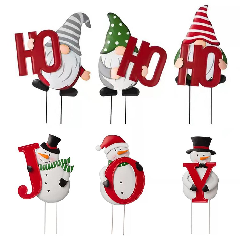 Juldekorationer utomhus Dubbelsidig HOHOHO Jul-tomte Trädgårdsskylt med Metallpinnar