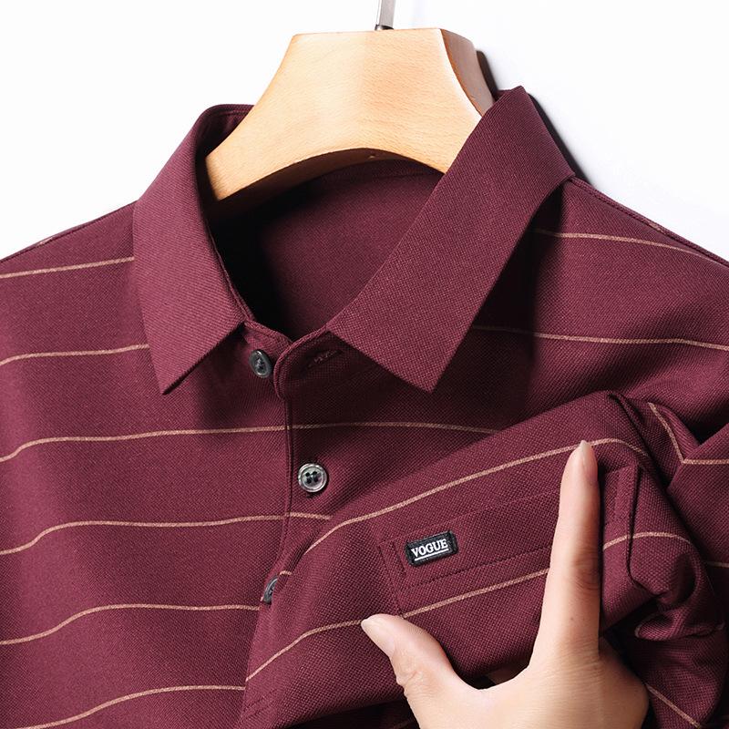 Spring and Autumn New Men's Long-sleeved T-shirts for Young and Middle-aged People Fashion Striped Lapels Casual Men's POLO Shirts Trendy T-shirts