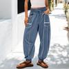 Women's Sanitary Pants, Wide Leg Pants, High Waist, Leg Cinching, Patchwork Pockets, Casual Pants