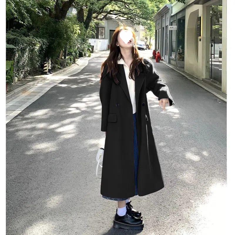 Женское шерстяное пальто средней длины в стиле Хепберн - Осень/Зима 2025 Модная корейская мода S