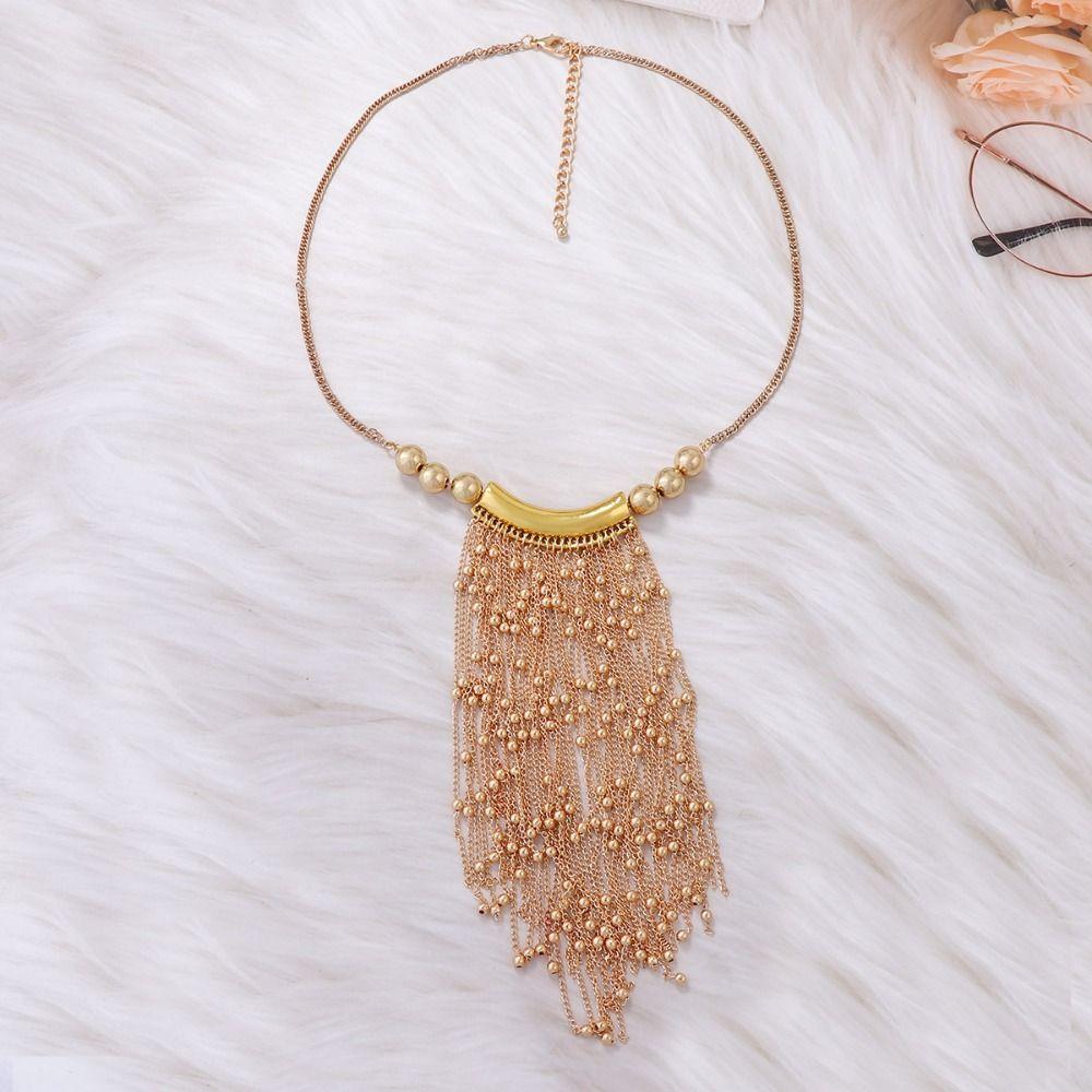 Multi-layer Long Sweater Chain Tassel Bead Bohemian Style Necklace Tassel Long Necklace  Party