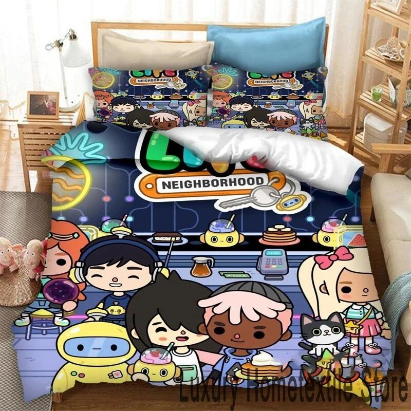 Jogo de impressão 3D Toca Life World Cartoons Conjunto de cama Duplo Twin King Capa de edredom Edredom Fronha Meninos Meninas Adultos Quarto