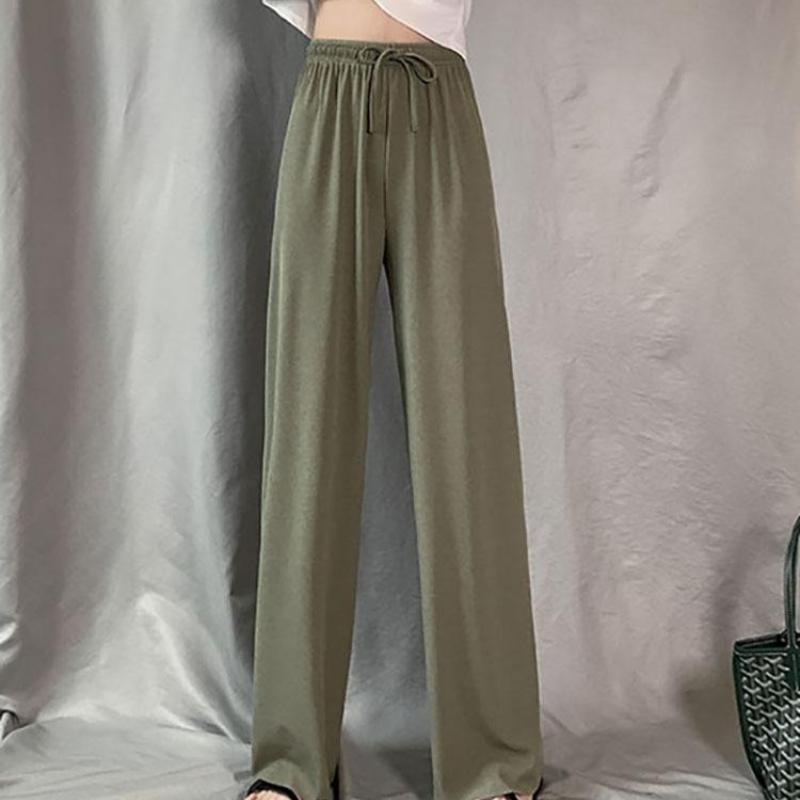 Pantalones de Mujer de Pierna Ancha de Seda Helada de Cintura Alta - Finos de Primavera/Verano, Largos hasta el Suelo, Holgados, de Pierna Recta, Diseño Casual con Caída