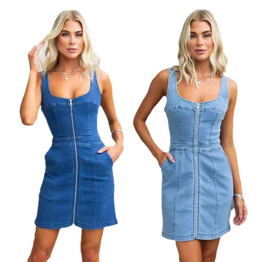 Spring/Summer 2024 Slimming Sleeveless Denim Dress for Women