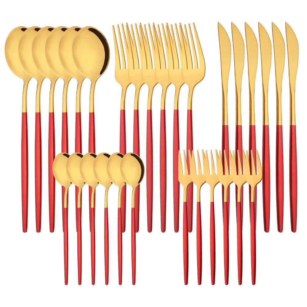 30Pcs Pink Silver Dinnerware Set Stainless Steel Steak Knife Fork Coffee Spoon Flatware Dishwasher Safe Kitchen Tableware Set