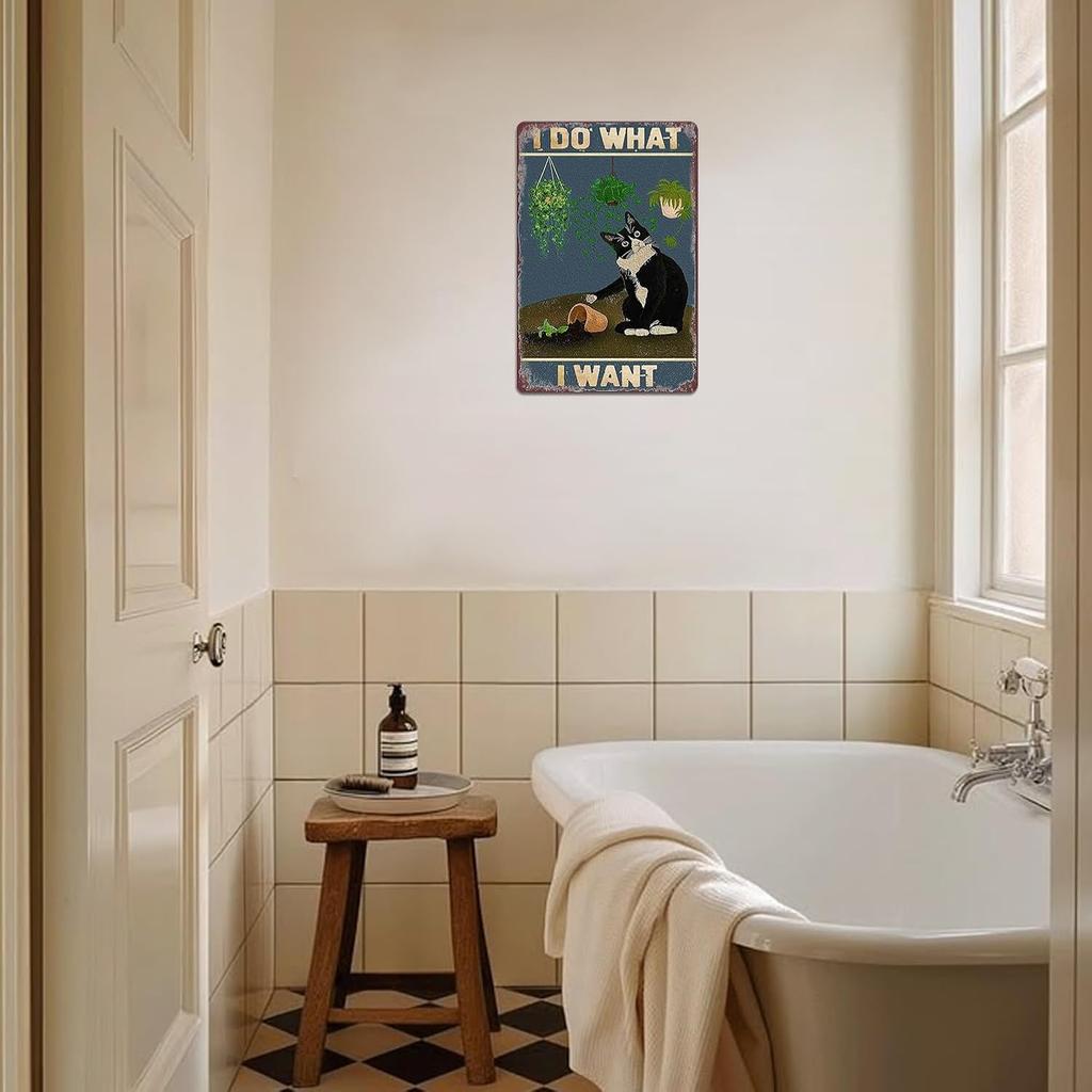 Funny Black Cat Wall Art Metal Tin Sign Vintage Cat Bathroom Poster I Do What I Want Cat Signs Personalized Wall Decor Funny Cat Sign Welcome To The