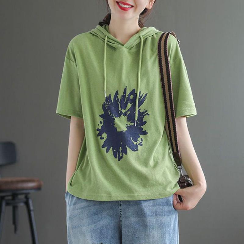 

Хлопковая толстовка с капюшоном и коротким рукавом, женская летняя женская удобная свободная футболка больших размеров с короткими рукавами, топы XXXXXL