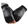 Micro Velvet Lining Finger Faux Men Autumn 1 Pair Riding Gloves Winter Half Black Leather