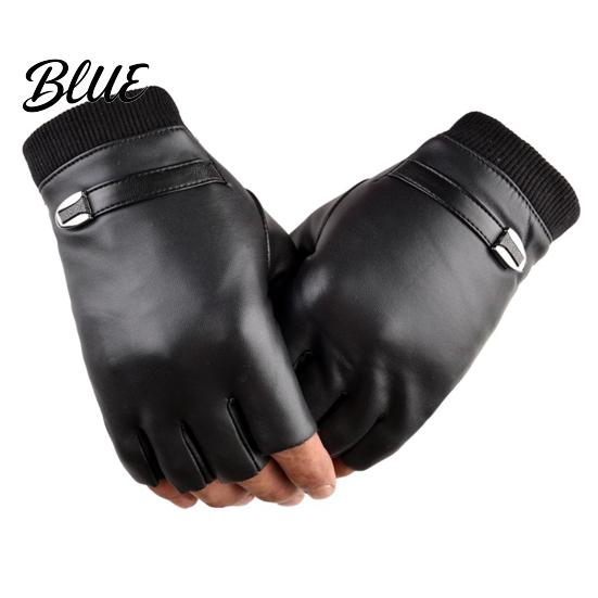 Micro Velvet Lining Finger Faux Men Autumn 1 Pair Riding Gloves Winter Half Black Leather