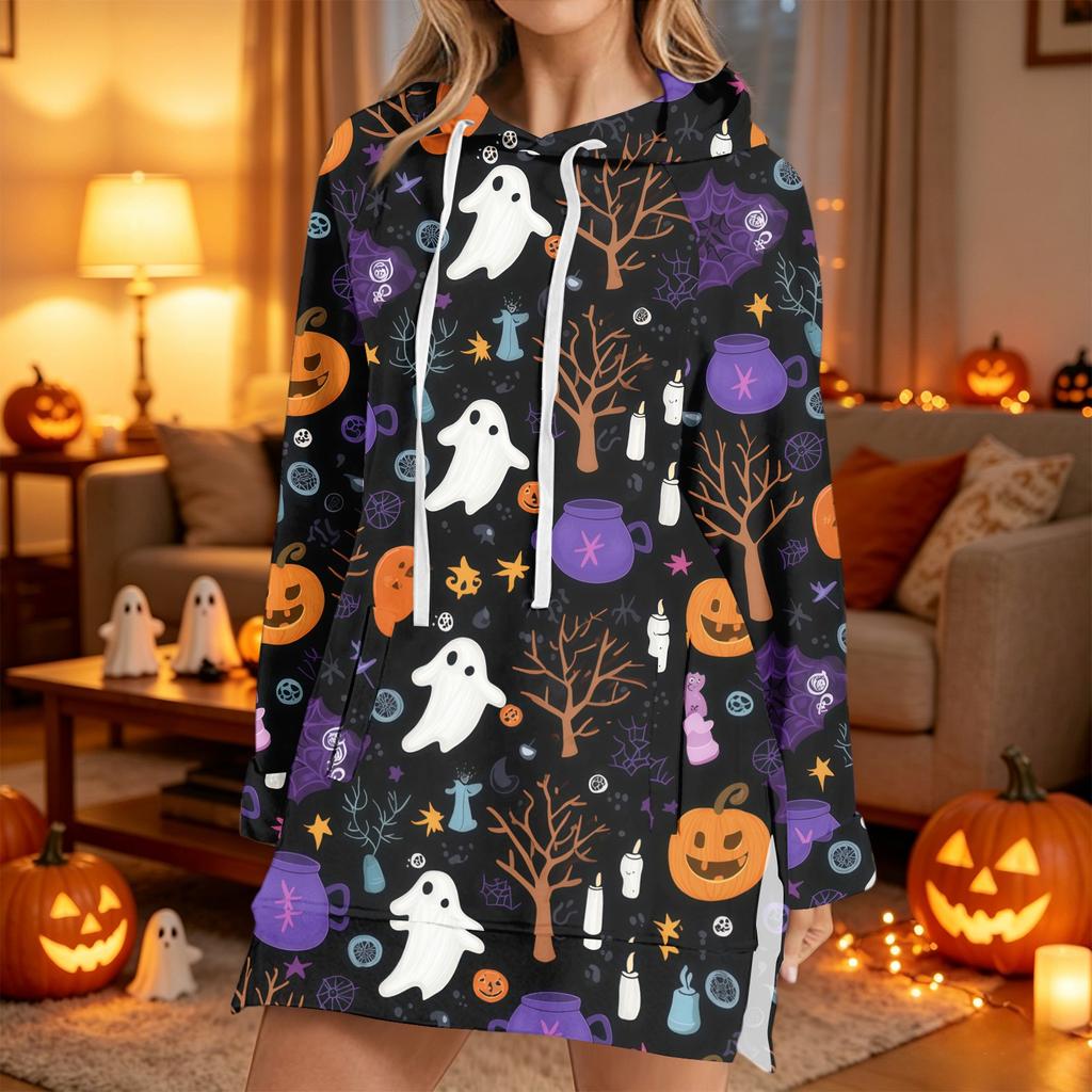 Women's Casual Long Sleeve Halloween Print Pullover Hoodie Sweatshirt