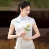 Blue Sleeveless Modern Chinese-Inspired Long Cheongsam Dress Women 2026 Stylish Retro Fit