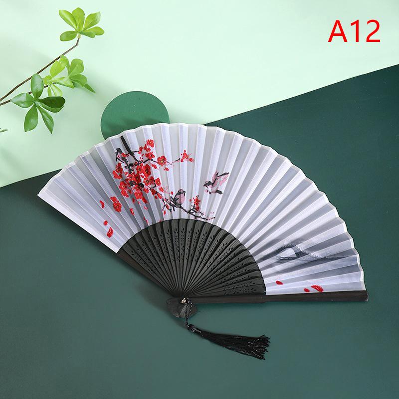 Ventilador Portátil de Mão Dobrável Estilo Chinês Adereços de Dança Ventilador de Concha Retrô Mulher Homem Madeira de Bambu Seda Flor Ventilador Dobrável