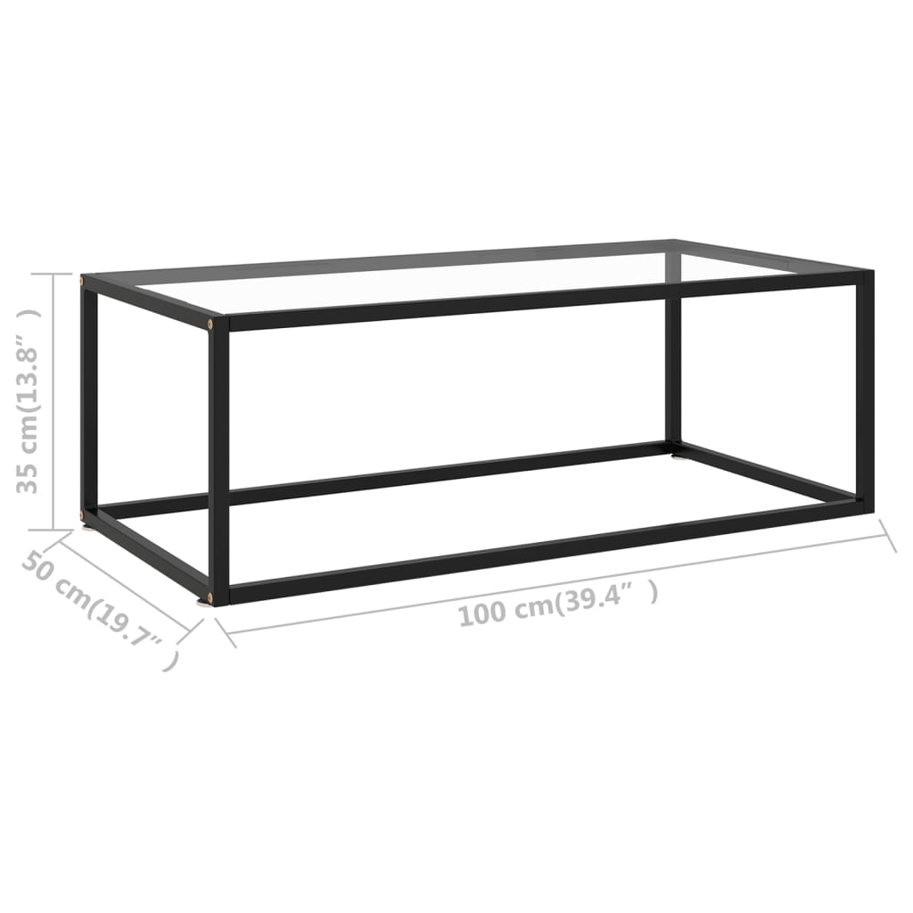 Black Coffee Table with Tempered Glass 100 X 50 X 35 Cm