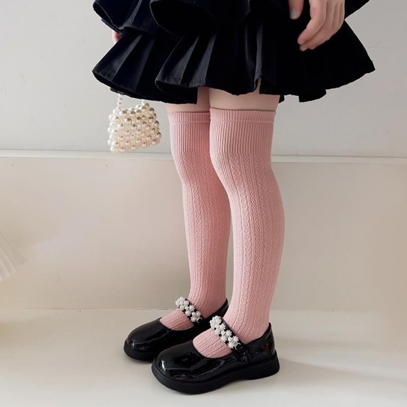 Stylish Children's Knee High Socks Soft and Breathable Above Knee Stockings Solid Non Slip Thickened Bottom Warm Socks