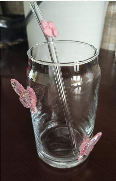 Ecarla Szklanka Wysoka Ze Słomką Motyl Róż 500Ml Szk163