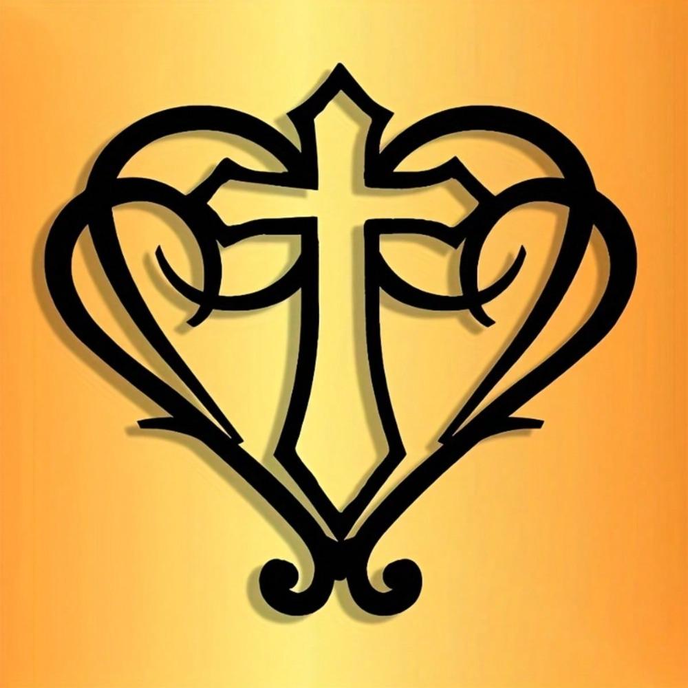 Vintage Heart Cross Metal Wall Art Sign, Home Decor Gift for Farmhouse Cafe Bar