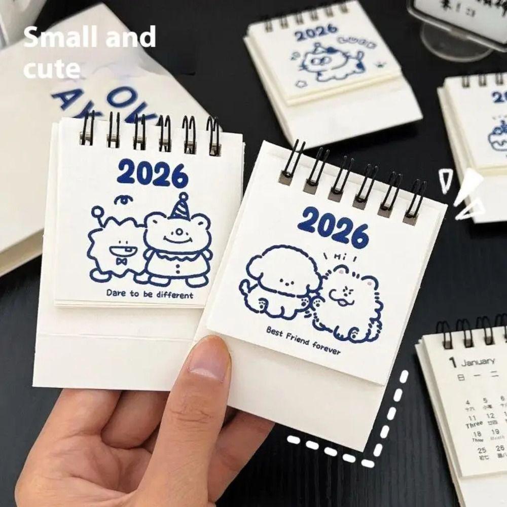 Mini 2026 Desk Calendar Portable Cartoon Monthly Planner Calendar Plan Book Desktop Ornaments