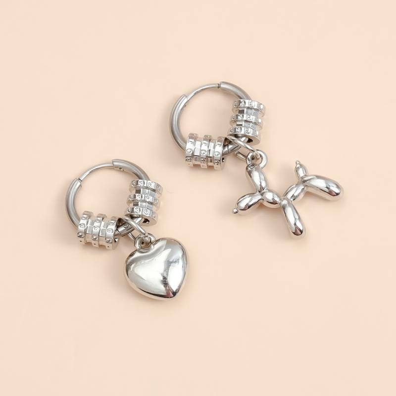 Punk Silver Color Asymmetry Flower Hoop Earrings For Women Fashion Red Zircon Heart Earrings Party Jewelry Accessories Gifts