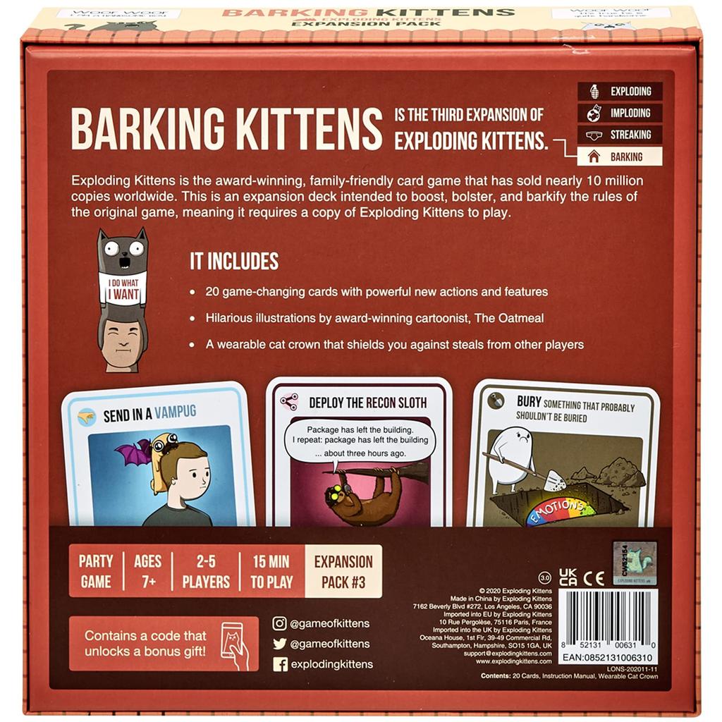 Barking Kittens Is the Third Expansion of Exploding Kittens