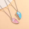 Set da 2 Pezzi Giorno di San Valentino Colori Rosa Blu Design Puzzle a Cuore Collana Magnetica per Coppia Catena per Amanti Gioielli Regalo