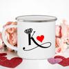 King Queen Print Couples Cups Creative Enamel Mug Outdoor Travel Camping Bonfire Coffee Water Cup Lover Mug Valentine's Day Gift