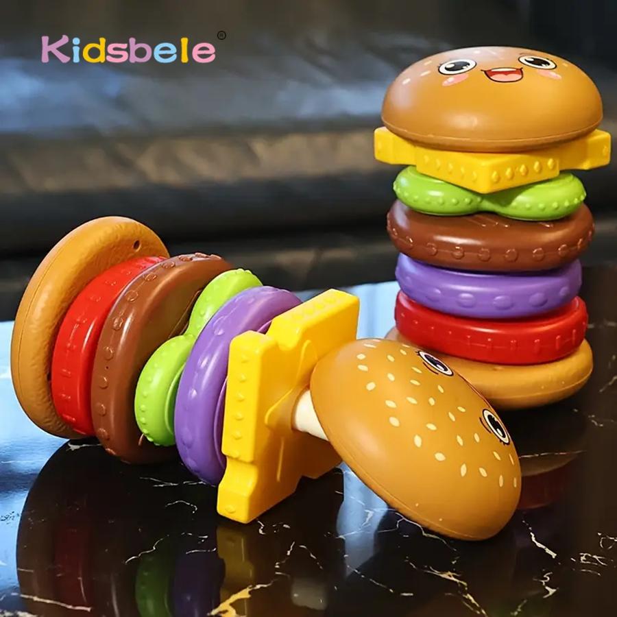 Burger Stacking Toy For Toddlers Montessori Sorting Matching Educational Game Fine Motor Skill Builder, Pretend Play Food Set