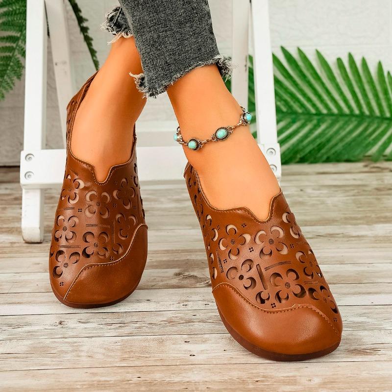 Fashion Women's Fashion Round Head Shallow Mouth Set Foot Hollow Non-slip Wear-resistant Single Shoes Spring Soft Soled Flat Shoes