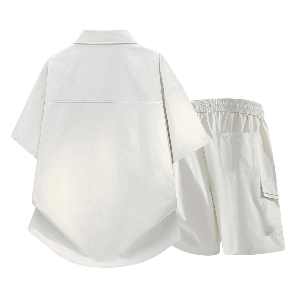 Summer Solid Color Basic Versatile Ice Silk Set Men's Shirt Short Sleeved Set Men's Two-piece Set
