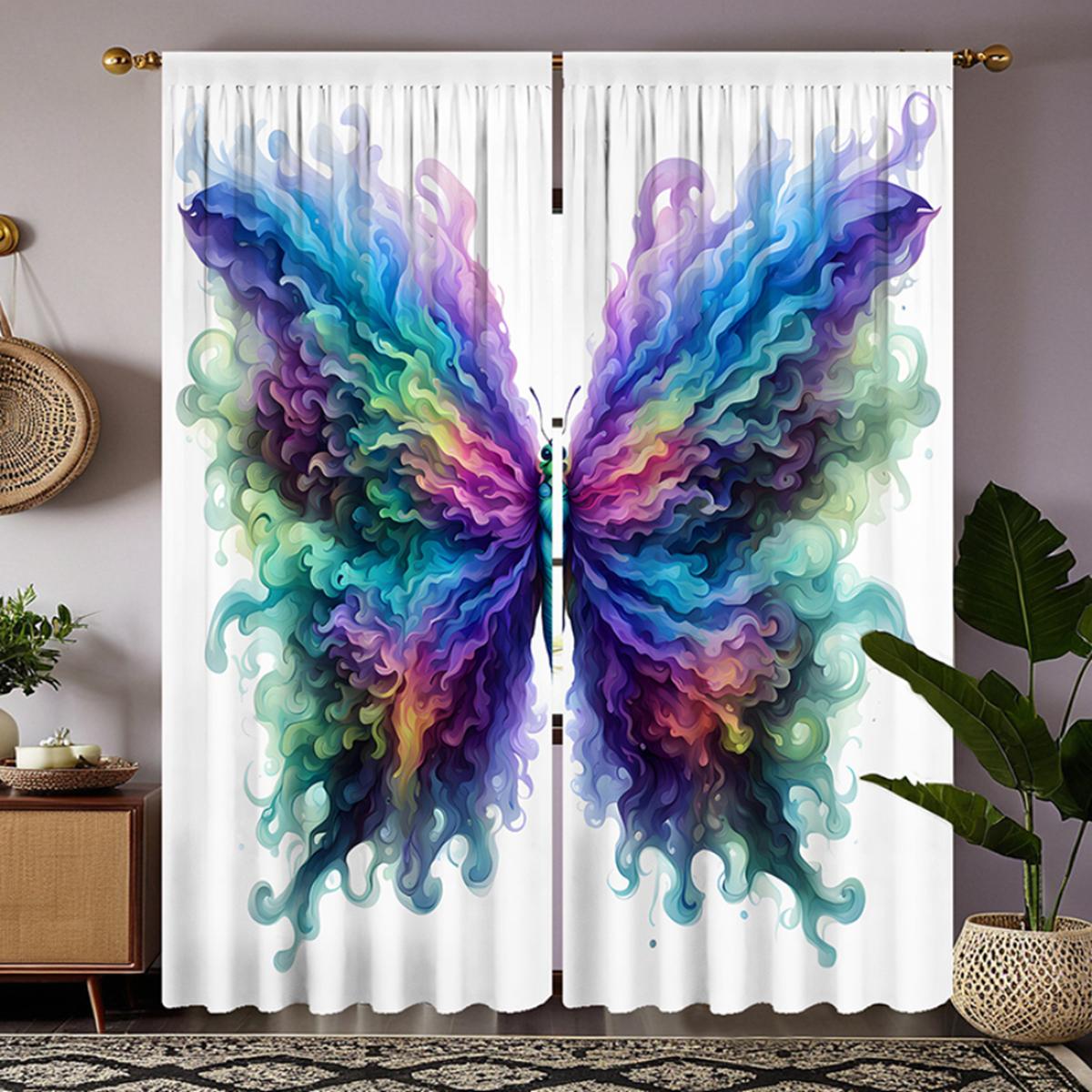 

2 шт. HD Многоцветные цветы бабочки декоративные занавески Цветовая система цифровая печать занавески Стиль украшения дома Украшение W52H63inchW132H160cm