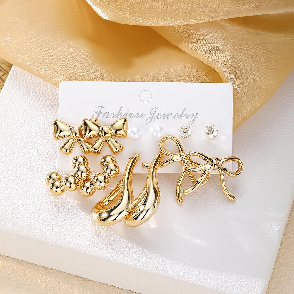 New European and American style bowknot earring and stud set A set of stylish and sophisticated earrings with a unique design