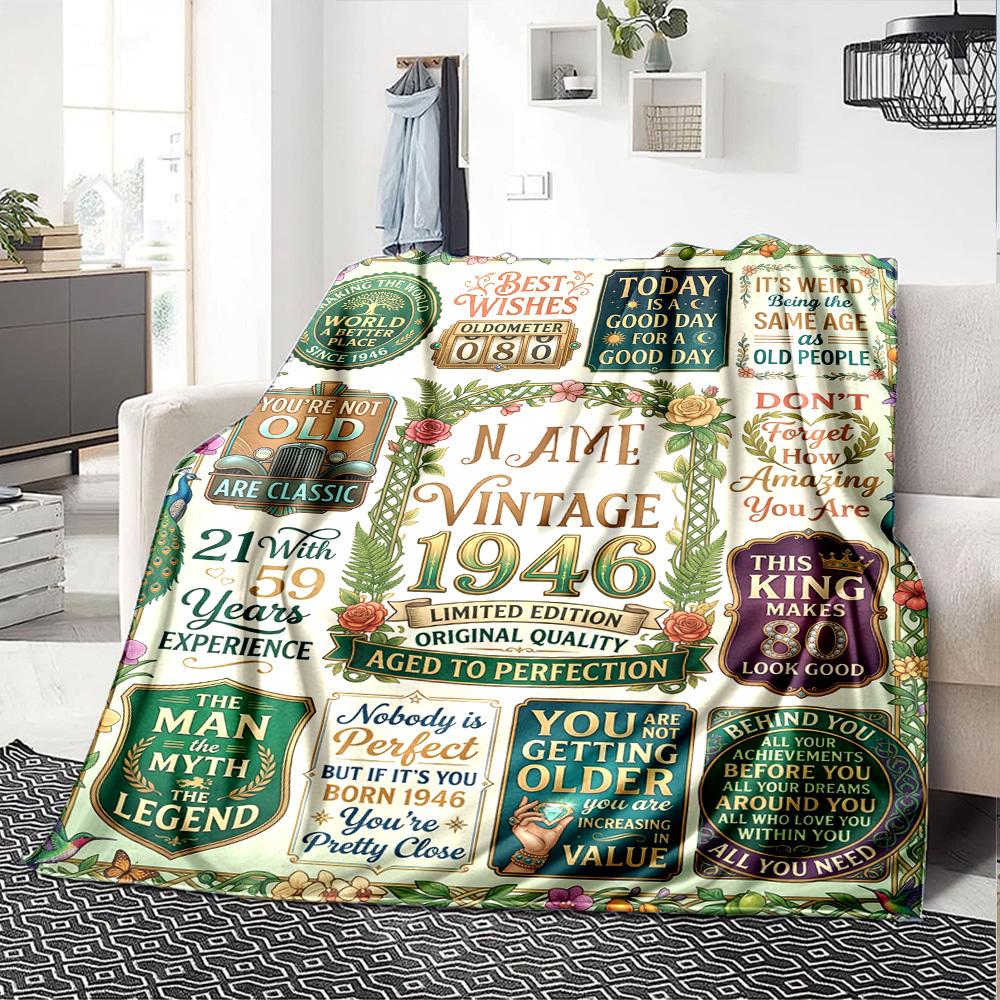 Vintage Celebration Blanket Personalized Name Soft Warm And Versatile For Sofa Bed Office And Travel Machine Washable Comfortable In All Seasons Best