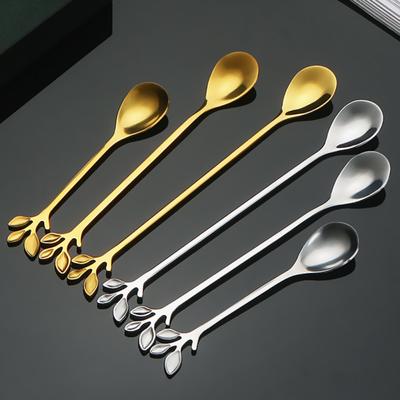 Golden Silver Water Cup Stirring Spoons Stainless Steel Dessert Spoon Fork New Coffee Spoon