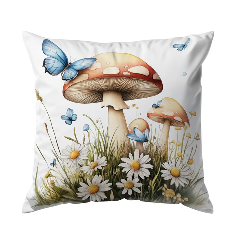Mushrooms Butterflies Cushions Pillowcase Printed Polyester 45X45Cm Pillow Cover Decorative Sofa Cushions Pillowslip Decor