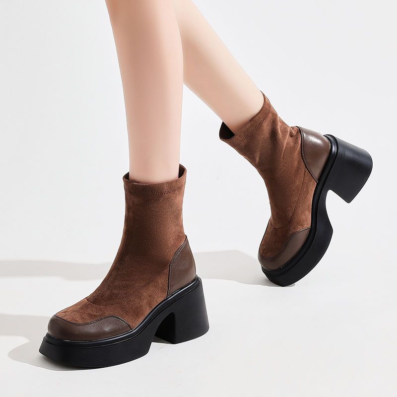 2025 Autumn New Popular High Heels Thick Sole Heightened Legs Long Short Boots Thin Boots Socks Boots Martin Boots Ins