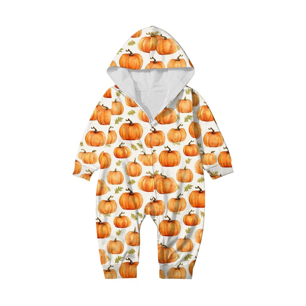 Halloween Printed Family Matching Hooded Long Sleeved Zippered Hooded Jumpsuit Set