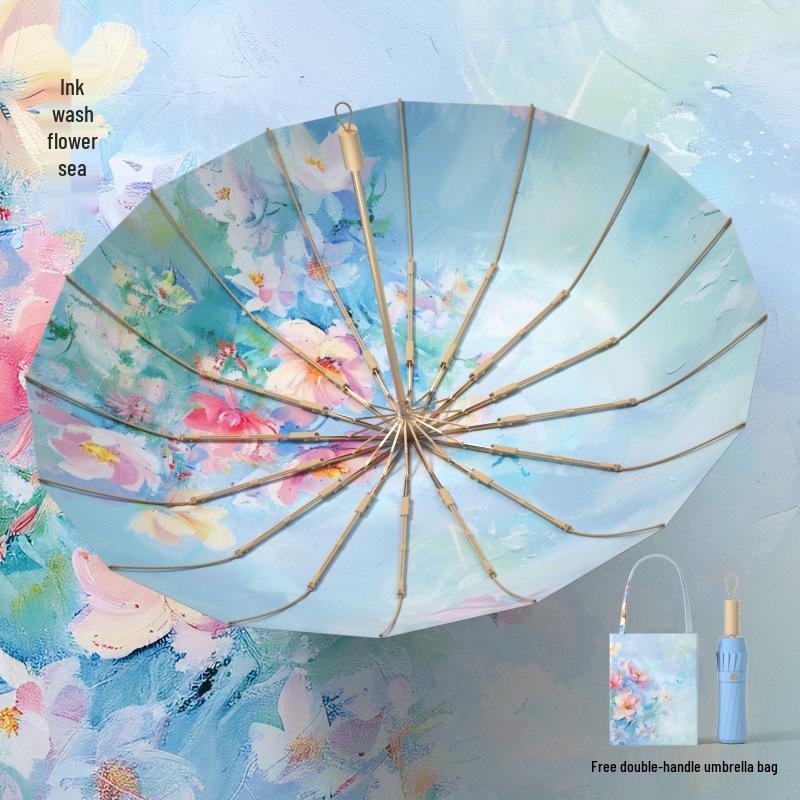 32-Bone Folding Dual-Use Women's Umbrella - Sun & Rain Protection, Anti-UV, Enlarged, Reinforced, Thickened Sunshade